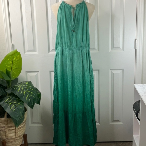 Knox Rose Green Ombré Tiered Midi Dress A-Line Halter Tie Back Women's size XXL - Picture 5 of 16